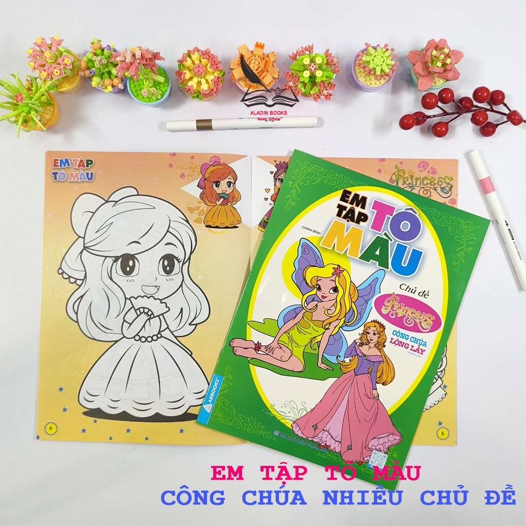 Sách - Bộ 4 Quyển Em Tập Tô Màu – Chủ Đề Công Chúa - Lộng Lẫy- Xinh Đẹp- Diễm Lệ -Thần Tiên