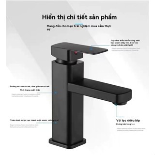 Vòi Rửa Mặt Lavabo Nóng Lạnh INOX 304 sơn tĩnh điện đen và dây nóng lạnh. la vuông đen