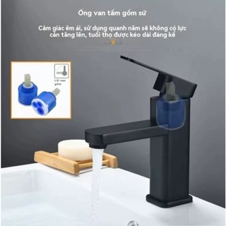 Vòi Rửa Mặt Lavabo Nóng Lạnh INOX 304 sơn tĩnh điện đen và dây nóng lạnh. la vuông đen