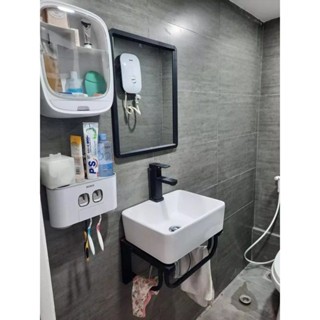 Vòi Rửa Mặt Lavabo Nóng Lạnh INOX 304 sơn tĩnh điện đen và dây nóng lạnh. la vuông đen