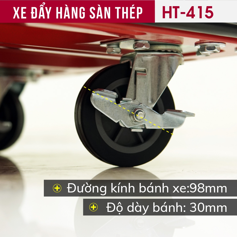 Xe chở hàng cồng kềnh 4 bánh gấp gọn 150 kg, Xe đẩy sàn thép phủ nhựa đen gọn nhẹ bánh xe chống xước