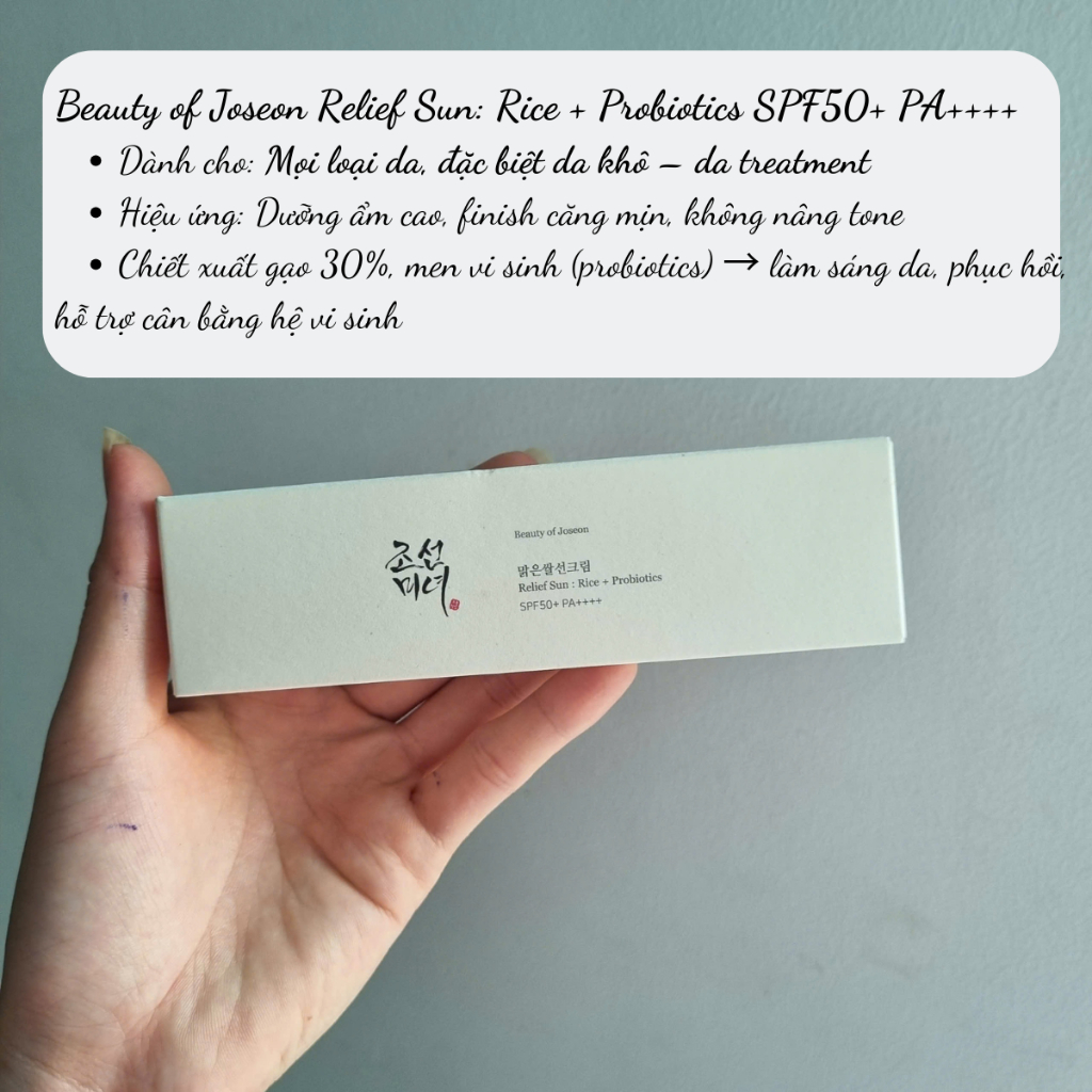 Kem Chống Nắng Beauty of Joseon Relief iiSun: Rice + Probiotics/Fresh Finish Rice + B5 SPF50+ PA++++ 50ml