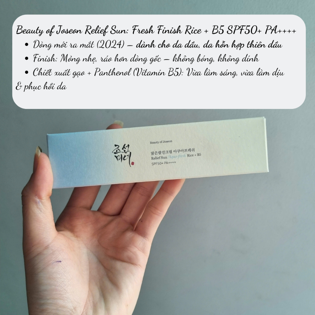 Kem Chống Nắng Beauty of Joseon Relief iiSun: Rice + Probiotics/Fresh Finish Rice + B5 SPF50+ PA++++ 50ml