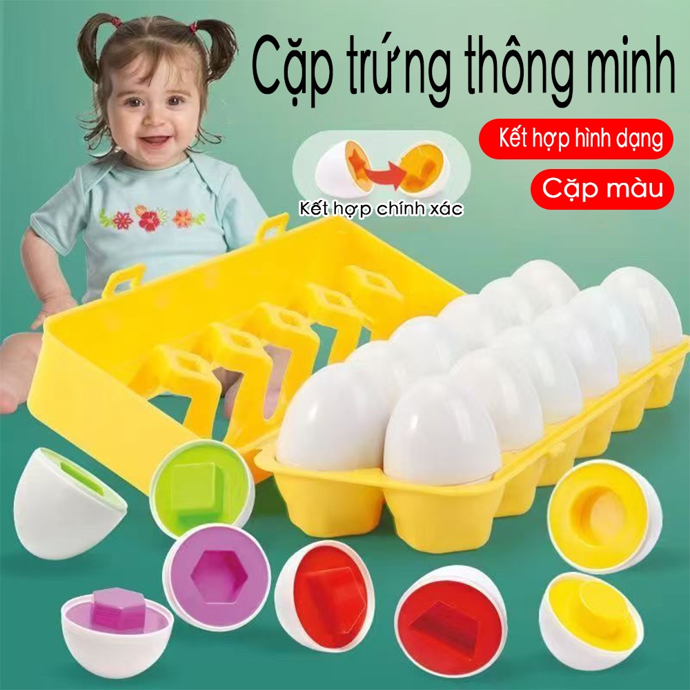 Bộ đồ chơi trứng matching egg  12 pcs/sét trứng ghép đôi sét trứng matching đầu đời cho bé loại cao cấp có khay đựng