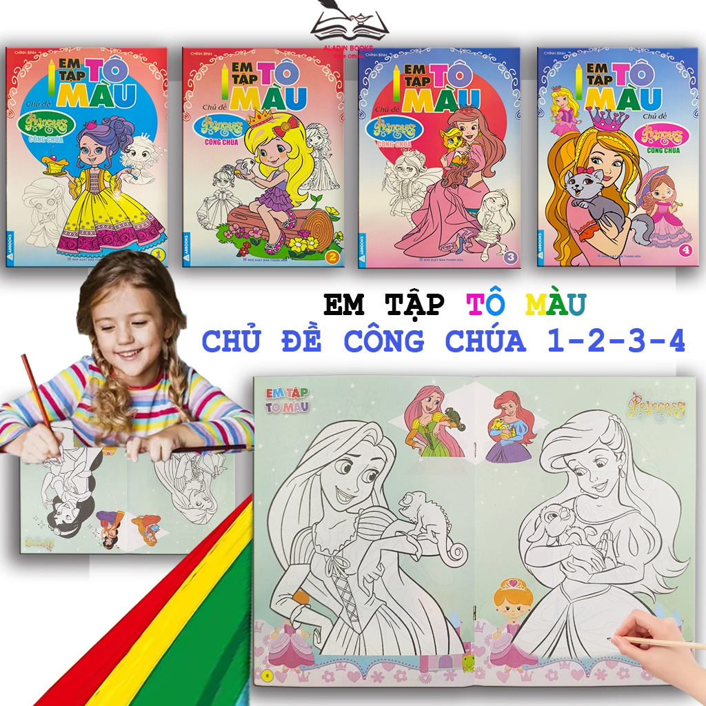 Sách- Bộ 4 Quyển Em Tập Tô Màu Chủ Đề Công Chúa (1–2–3–4) – Hình Ảnh Đáng Yêu, Dễ Tập Tô Cho Bé