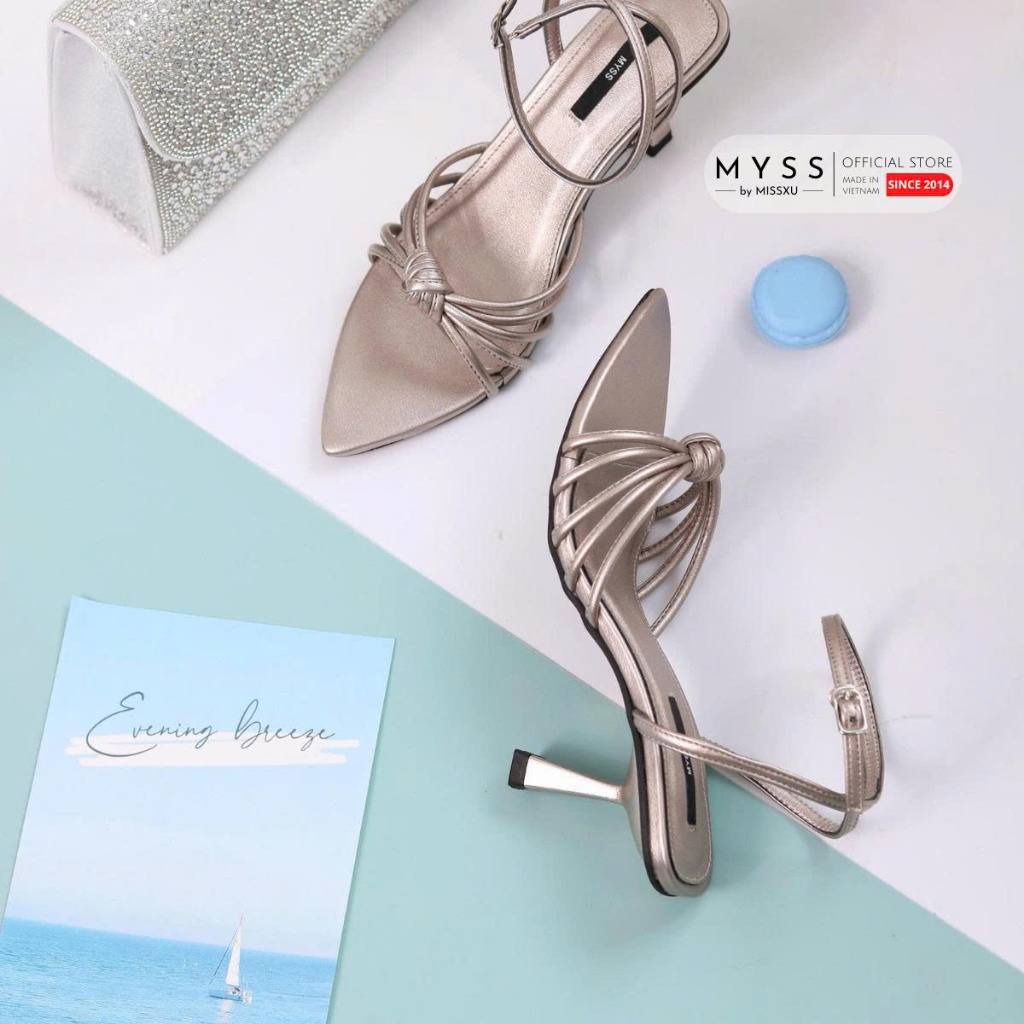 Giày sandal dây mảnh thắt nơ 8cm thanh lịch cao cấp MYSS - SD222