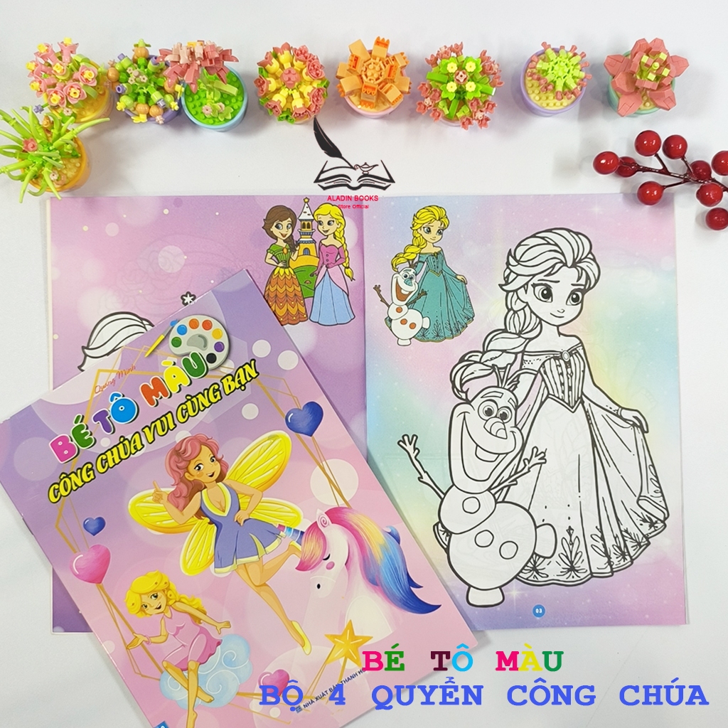 Sách - Bộ 4 Cuốn  Bé Tô Màu – Chủ Đề Công Chúa, Nữ Hoàng Chibi Bạn Bè – Hình Vẽ Dễ Thương Cho Bé Gái