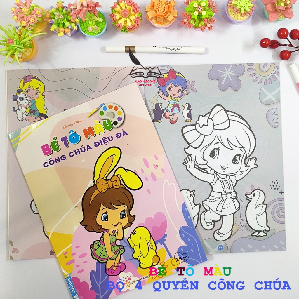 Sách - Bộ 4 Cuốn  Bé Tô Màu – Chủ Đề Công Chúa, Nữ Hoàng Chibi Bạn Bè – Hình Vẽ Dễ Thương Cho Bé Gái