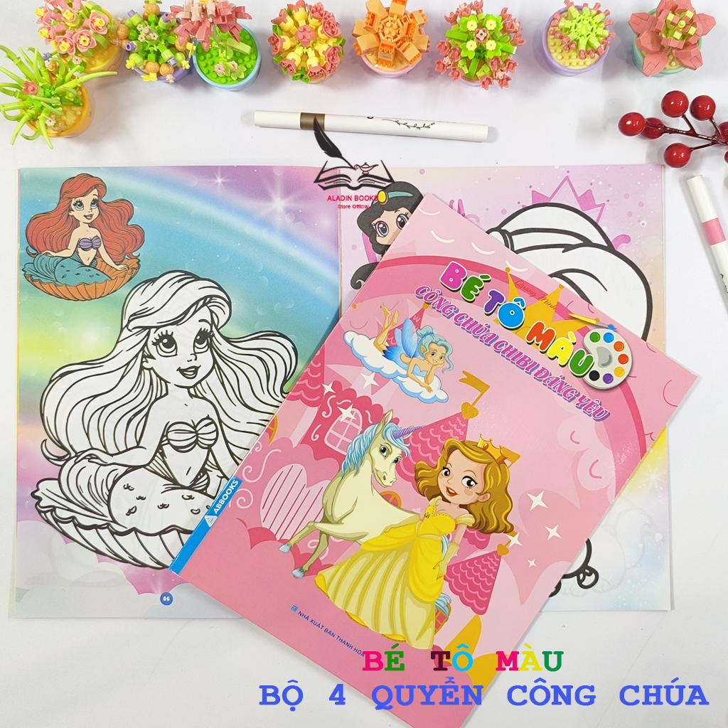 Sách - Bộ 4 Cuốn  Bé Tô Màu – Chủ Đề Công Chúa, Nữ Hoàng Chibi Bạn Bè – Hình Vẽ Dễ Thương Cho Bé Gái