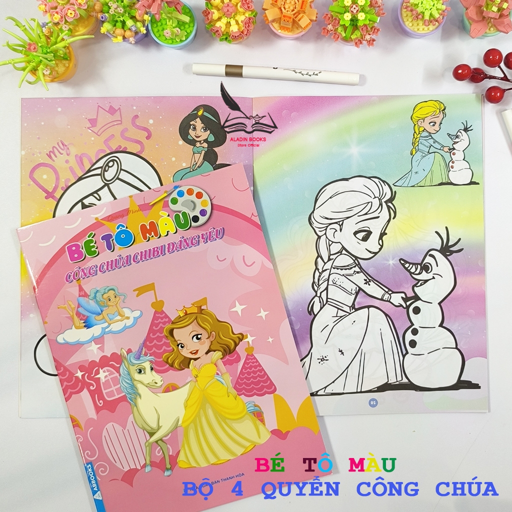 Sách - Bộ 4 Cuốn  Bé Tô Màu – Chủ Đề Công Chúa, Nữ Hoàng Chibi Bạn Bè – Hình Vẽ Dễ Thương Cho Bé Gái