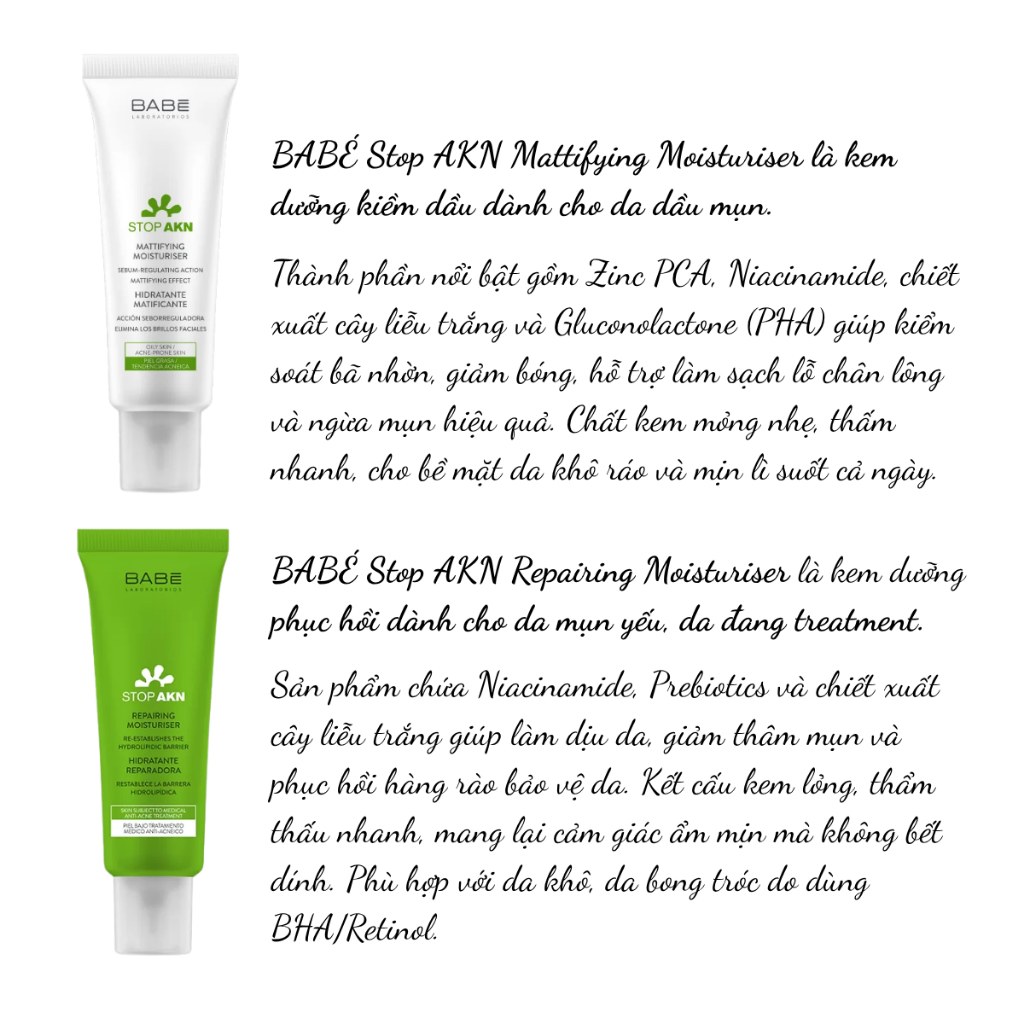 Kem dưỡng ẩm LABORATORIOS BABÉ Stop AKN Mattifying Moisturiser Kiểm Soát Dầu, Giảm Mụn 50ml