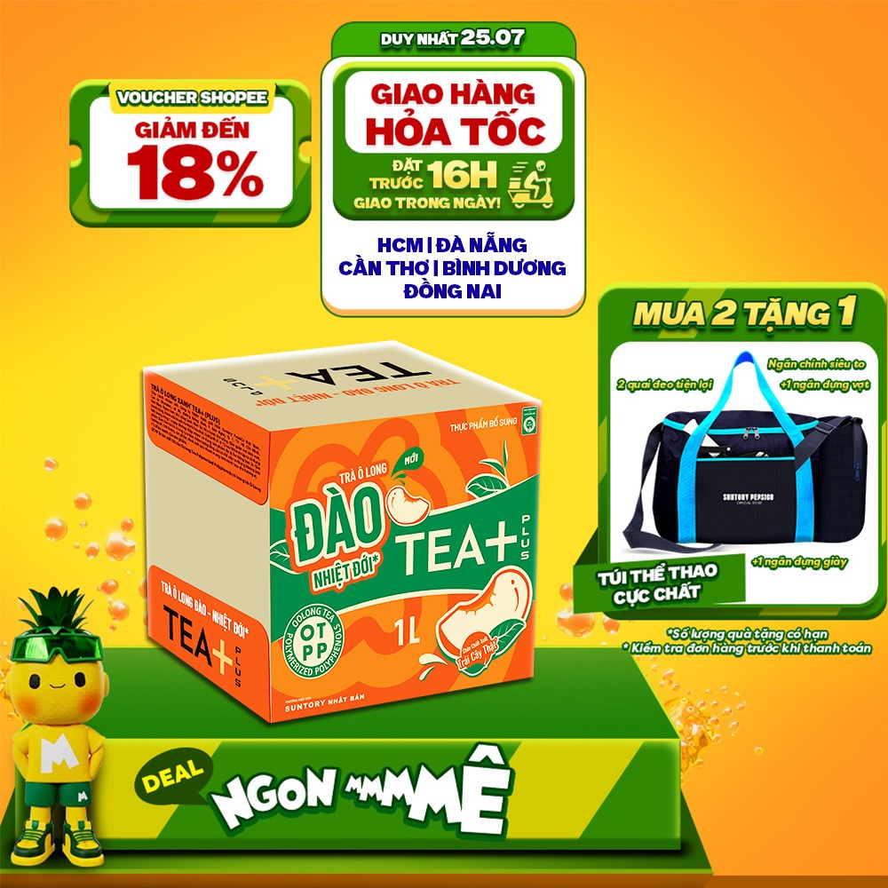 [SALE 25.7-VC 18%] Thùng 12 Chai Trà Ô Long Tea+ Đào Trái Cây Nhiệt Đới ...
