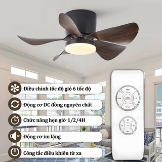 Quạt trần cổ ngắn GOGEOUS Quạt trần lắp phòng khách nhỏ,phòng ngủ động cơ DC inverter kèm khiển