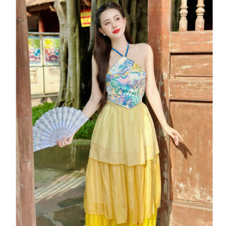 Sét yếm Tường Vân phối chân váy tầng mix màu (yếm gấm Trung Thu, yếm Tết, yếm múa, yếm chụp sen concept)