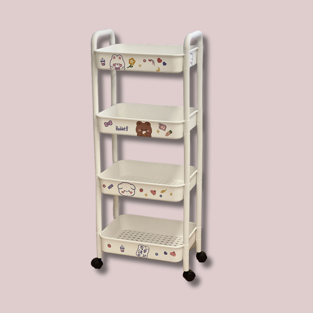 Hỏa Tốc kèm sticker Kệ để đồ đa năng 4 tầng bánh xe di chuyển tiện lợi đựng đồ phòng khách phòng ngủ