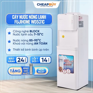 Cây nước nóng lạnh nhập khẩu FUJIHOME WD531C, máy nước nóng lạnh 3 vòi có khoá vòi nóng an toàn tự ngắt tiết kiệm điện