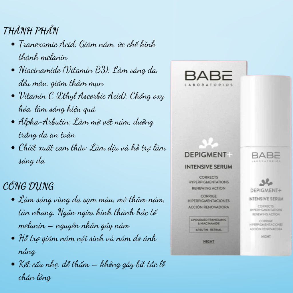 Tinh chất LABORATORIOS BABÉ DEPIGMENT+ Intensive Serum Chai Sáng Da Mờ Thâm 30ml