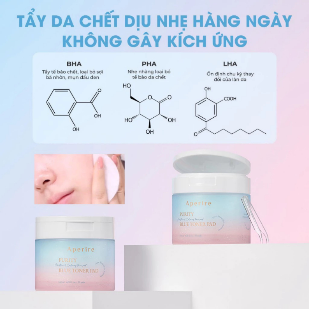 Toner Pad Cấp Ẩm làm dịu da APERIRE Purity Blue Moisture and Calming Toner Pad - 140ml/70 miếng