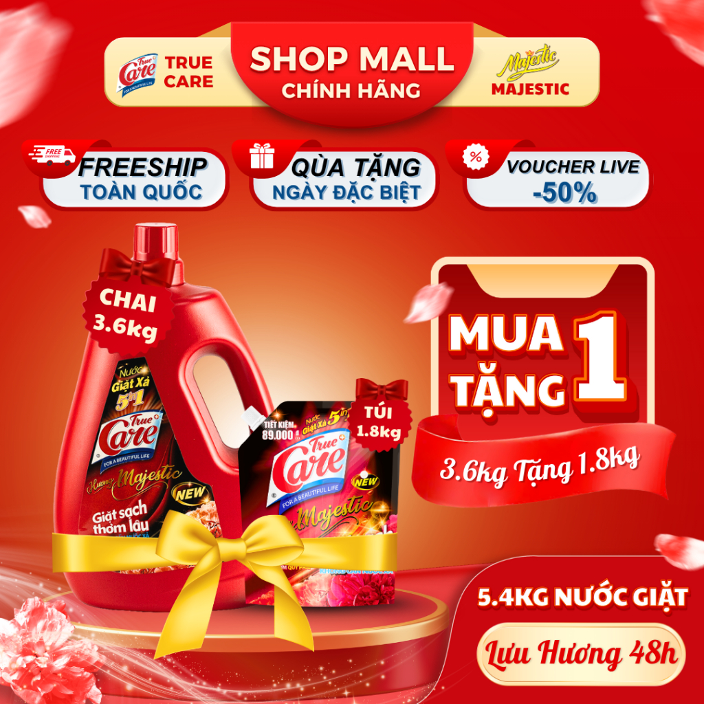 [MUA 1 TẶNG 1] Mua 1 Chai Nước Giặt Xả True Care 5in1 3.6Kg Tặng 1 Túi Nước Giặt Xả True Care 1.8Kg