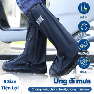 ỦNG BỌC GIÀY ĐI MƯA CHỐNG NƯỚC 100% PVC CAO CẤP | CHỐNG TRƯỢT CÓ KHÓA KÉO GẤP GỌN 5 SIZE