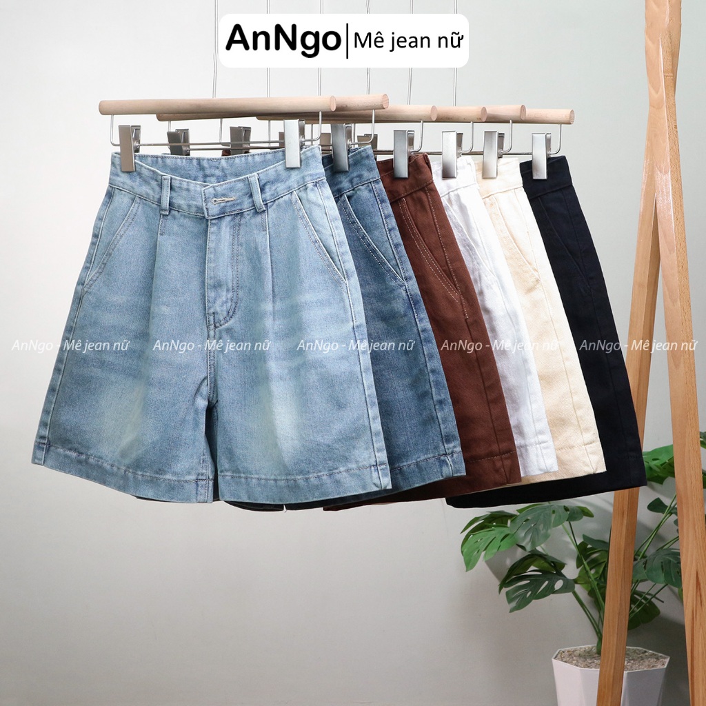 Quần jean ngố nữ ống rông cách điệu túi sau, chất jean denim không giãn dày đẹp Anngo - AT542