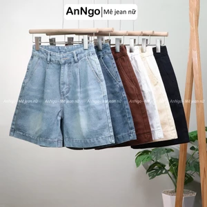 Quần jean ngố nữ ống rông cách điệu túi sau, chất jean denim không giãn dày đẹp Anngo - AT542