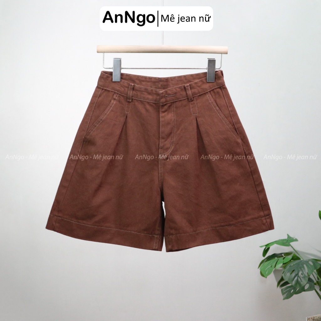 Quần jean ngố nữ ống rông cách điệu túi sau, chất jean denim không giãn dày đẹp Anngo - AT542