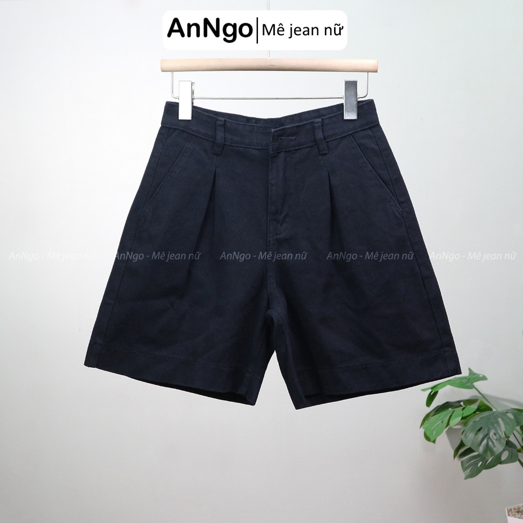 Quần jean ngố nữ ống rông cách điệu túi sau, chất jean denim không giãn dày đẹp Anngo - AT542