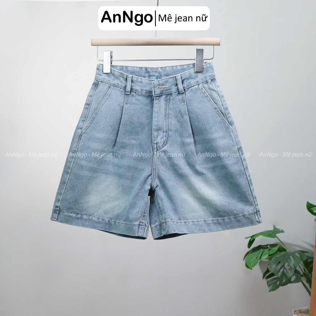 Quần jean ngố nữ ống rông cách điệu túi sau, chất jean denim không giãn dày đẹp Anngo - AT542