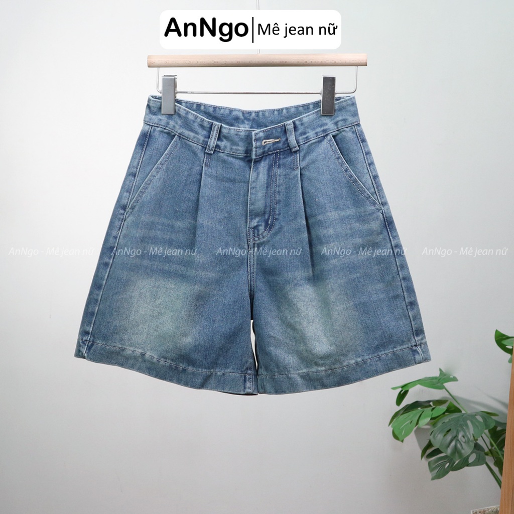 Quần jean ngố nữ ống rông cách điệu túi sau, chất jean denim không giãn dày đẹp Anngo - AT542