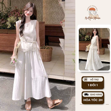 Set váy dài nàng thơ ANNA HOUSE set áo chân váy dài tiểu thư, áo ren kèm váy dáng dài nhẹ nhàng nàng thơ