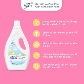 Nước Giặt Xả Pom Pom Newborn Chai 1.6L - Lành Tính Cho Bé Mới Lọt Lòng, Sạch Sâu Vết Nôn Trớ Ọc Sữa, Kháng Khuẩn NB16