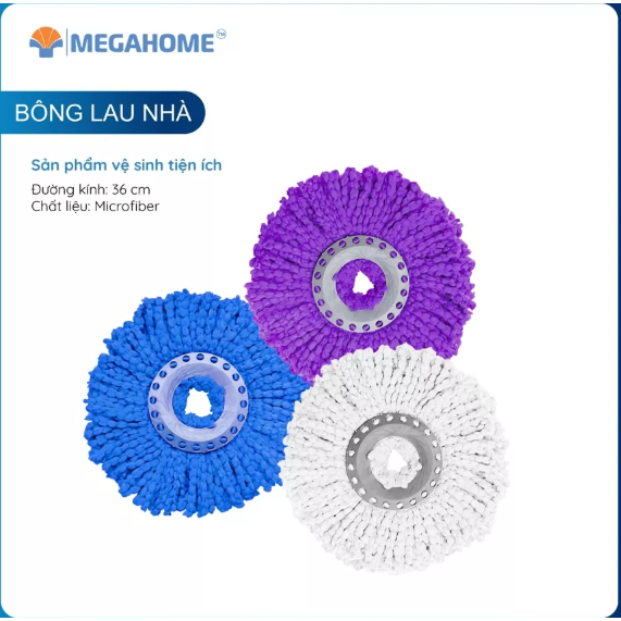Nùi Lau 360 Thay Thế, Bông lau nhà MEGAHOME Chất Liệu Microfiber Thấm Hút Tốt, dùng được cho tất cả cây lau xoay 360 độ