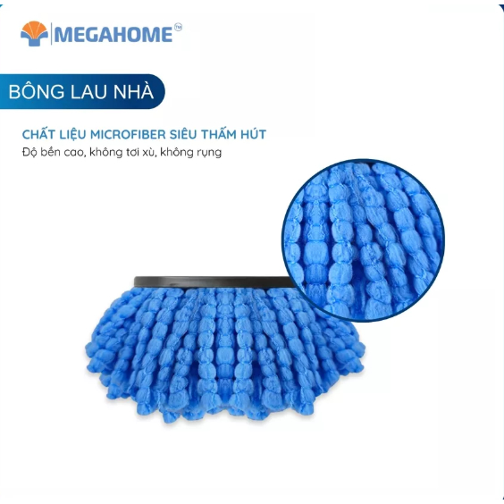 Nùi Lau 360 Thay Thế, Bông lau nhà MEGAHOME Chất Liệu Microfiber Thấm Hút Tốt, dùng được cho tất cả cây lau xoay 360 độ