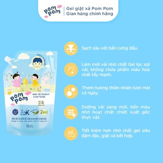 Nước Giặt Xả Pom Pom Active Túi 2.7L - 2in1 Chiết Xuất Gốc Thực Vật Giữ Quần Áo Tươi Màu Bền Vải, Hương Nắng Mai AT27