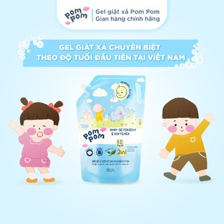 Nước Giặt Xả Pom Pom Active Túi 2.7L - 2in1 Chiết Xuất Gốc Thực Vật Giữ Quần Áo Tươi Màu Bền Vải, Hương Nắng Mai AT27