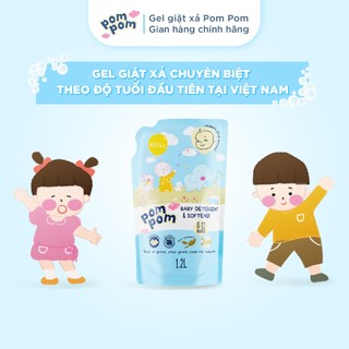 Nước Giặt Xả Pom Pom Active [1.2L x4] Siêu Tiết Kiệm Cho Cả Gia Đình Sạch Mới Thơm Mềm Vải Hương Nắng Mai AT12