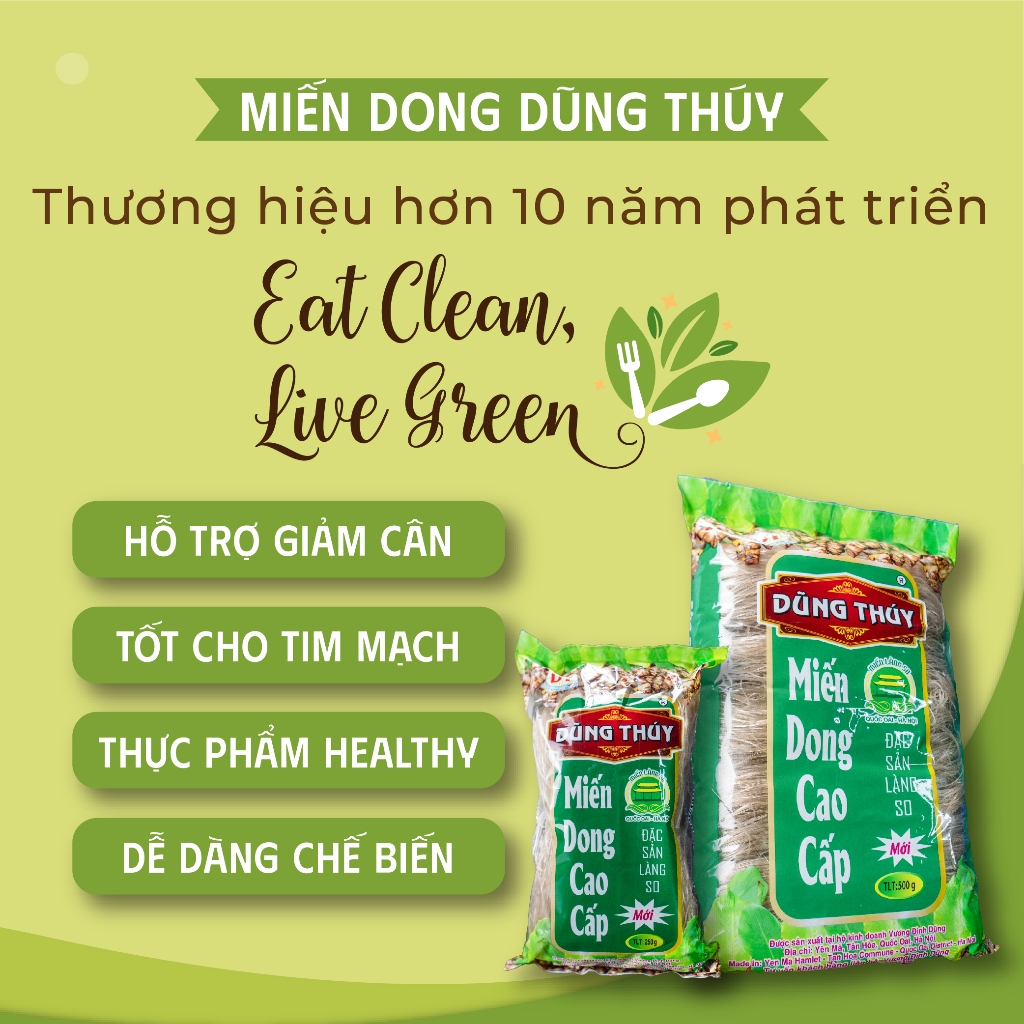 Gói 500g Miến Dong Dũng Thúy - Miến mộc SỢI NHỎ, ăn kiêng, ăn chay, healthy, ít calo, dai mềm không nát