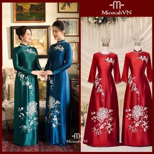 Áo dài mẹ hàng cao cấp,Áo dài sui chất liệu lụa Ruby loại 1 thêu sắc nét ép đá cổ ngực