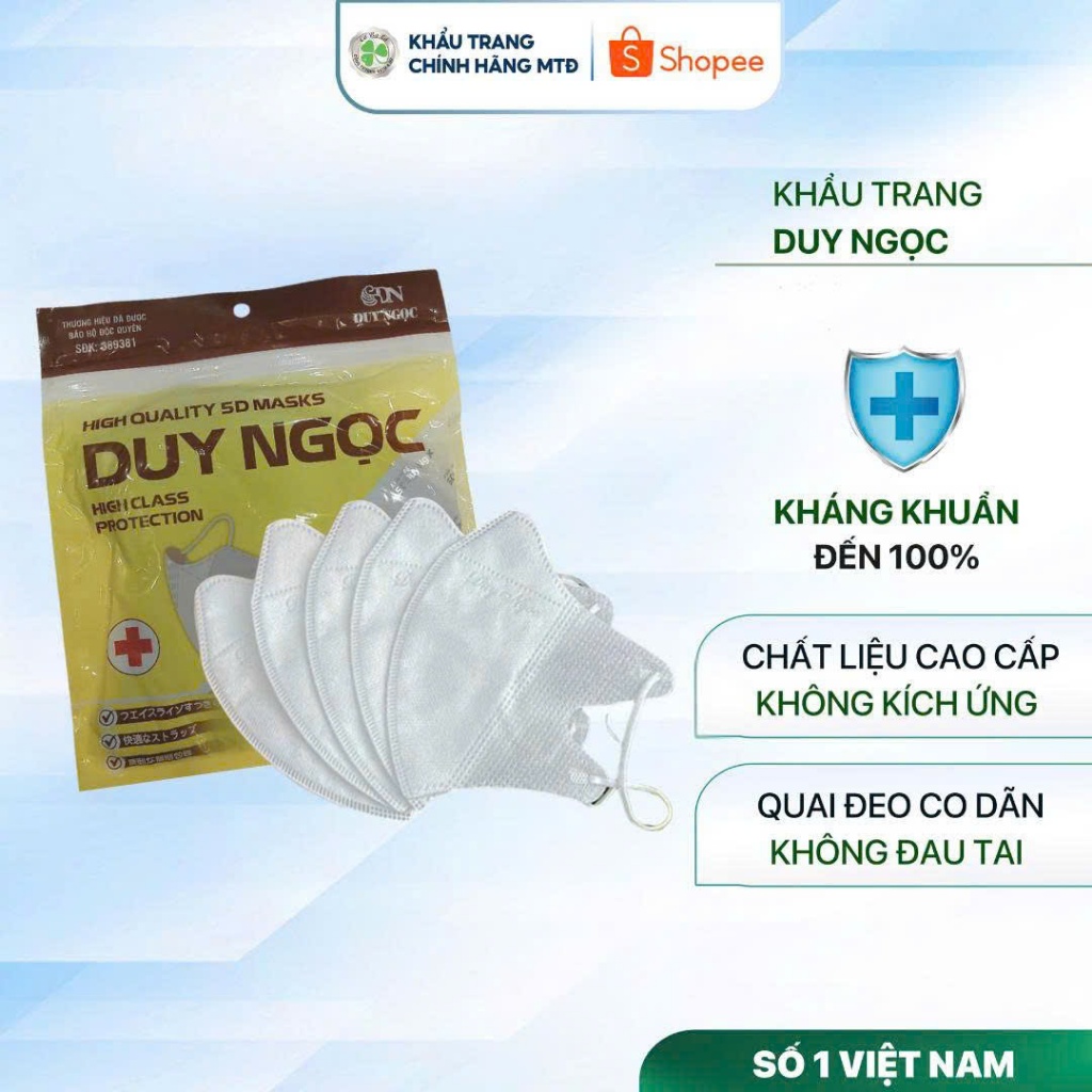 Khẩu trang 5D, kháng khuẩn, thùng 100 chiếc, dùng 1 lần, duy ngọc