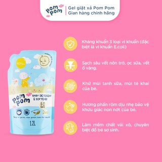 Nước Giặt Xả Pom Pom Newborn Túi 1.2L - Lành Tính Cho Bé Mới Lọt Lòng, Hương Phấn Rôm Dịu Nhẹ Không Gây Kích Ứng NB12