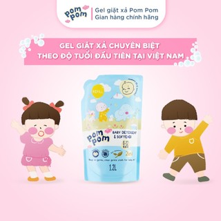 Nước Giặt Xả Pom Pom Newborn Túi 1.2L - Lành Tính Cho Bé Mới Lọt Lòng, Hương Phấn Rôm Dịu Nhẹ Không Gây Kích Ứng NB12