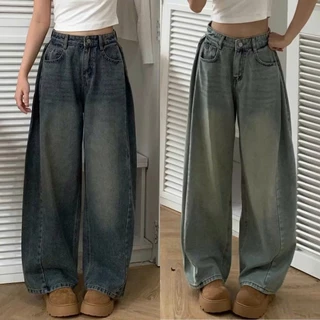 Quần bò ống rộng nữ cạp cao quần jeans ống rộng lưng cao, vải bò
