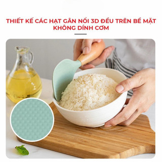 Muôi Xới Cơm Chống Dính Cao Cấp, Cán Gỗ Sồi Chịu Nhiệt Tốt, Chống Nóng Và Có Thể Để Đứng An Toàn Dễ Sử Dụng