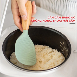 Muôi Xới Cơm Chống Dính Cao Cấp, Cán Gỗ Sồi Chịu Nhiệt Tốt, Chống Nóng Và Có Thể Để Đứng An Toàn Dễ Sử Dụng