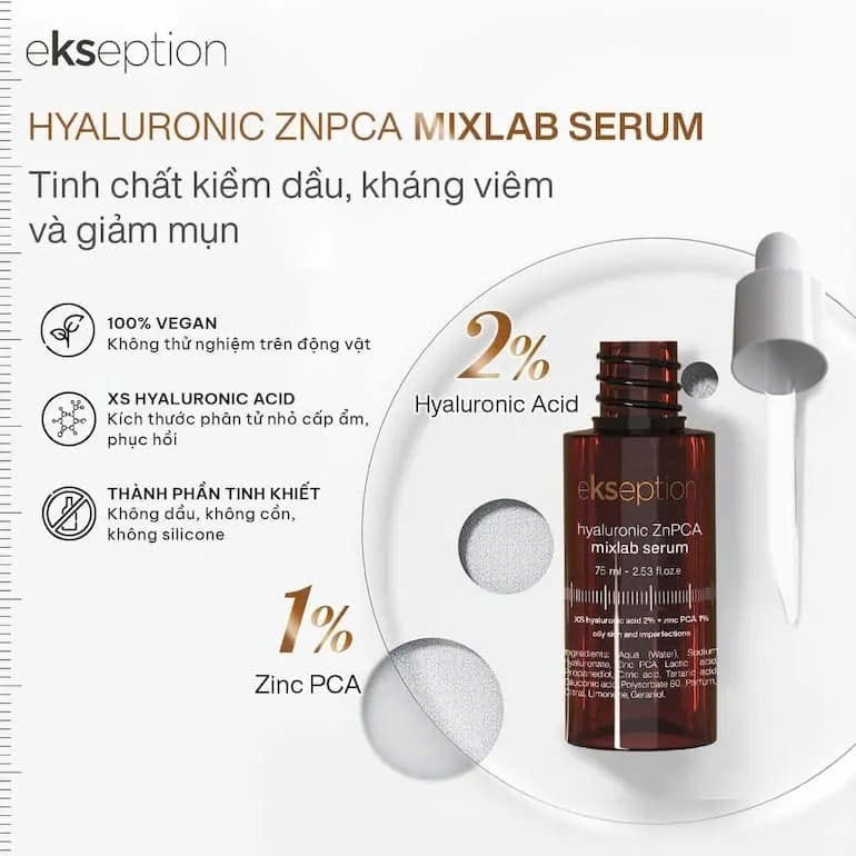 [Hàng CTY] Serum Kẽm Hyaluronic + 1% ZnPCA Ekseption Hyaluronic ZnPCA mixlab Serum Kiểm Soát Dầu, Giảm Mụn 75ml