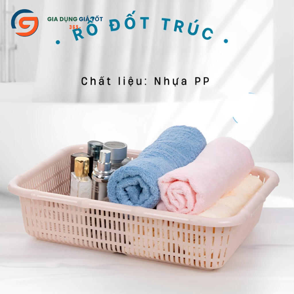 Rổ nhựa đốt trúc Song Long hình chữ nhật - khay đựng đồ văn phòng, nhà tắm, mỹ phẩm, đồ cá nhân