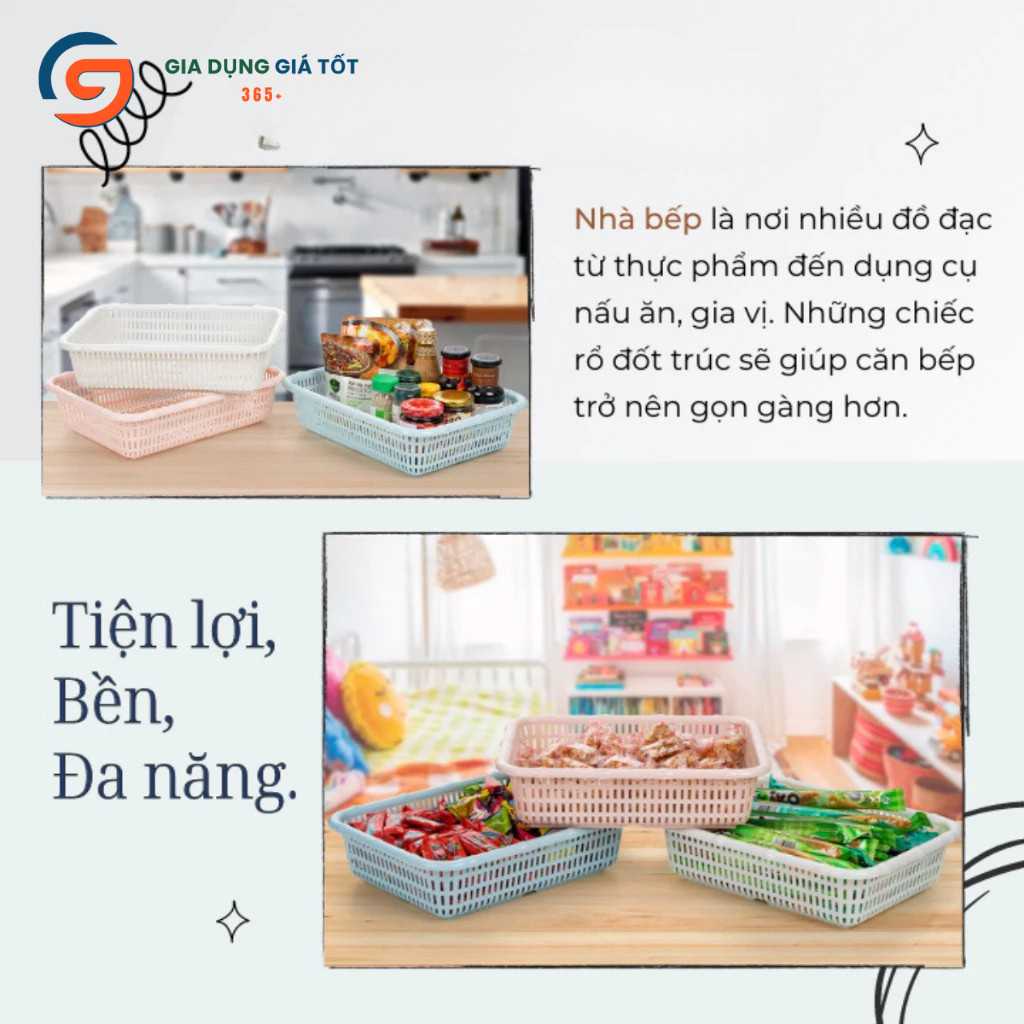Rổ nhựa đốt trúc Song Long hình chữ nhật - khay đựng đồ văn phòng, nhà tắm, mỹ phẩm, đồ cá nhân