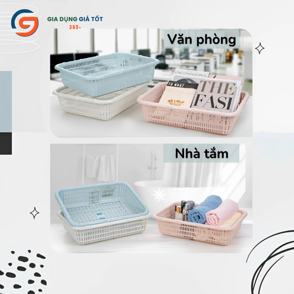 Rổ nhựa đốt trúc Song Long hình chữ nhật - khay đựng đồ văn phòng, nhà tắm, mỹ phẩm, đồ cá nhân