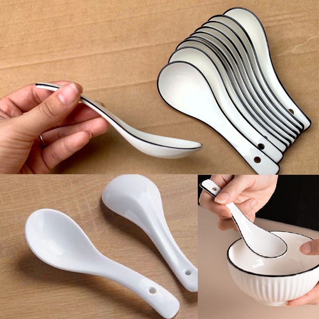 Combo 3 Thìa ăn súp phở chất liệu sứ trắng đẹp và an toàn